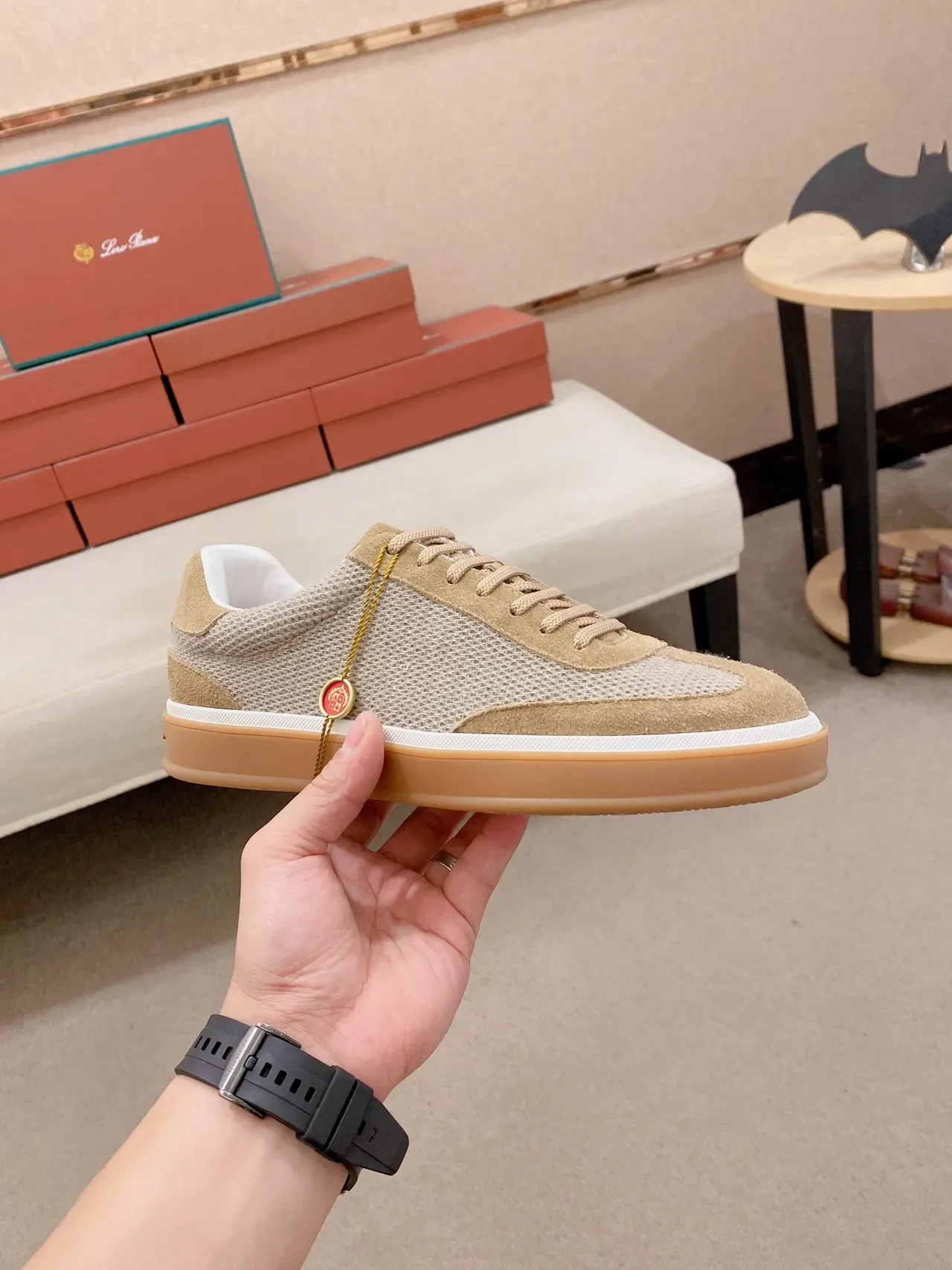 Loro Piana Bege Camurça-Mesh Tênis Lifestyle 4