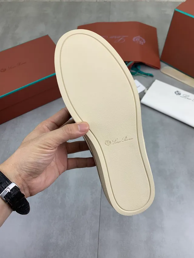 Loro Piana Chaussures casuales cuir noir et beige grainé cupsole crème 2