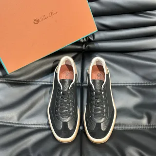 Loro Piana Black Leather-Suede Panelled Lifestyle Sneakers