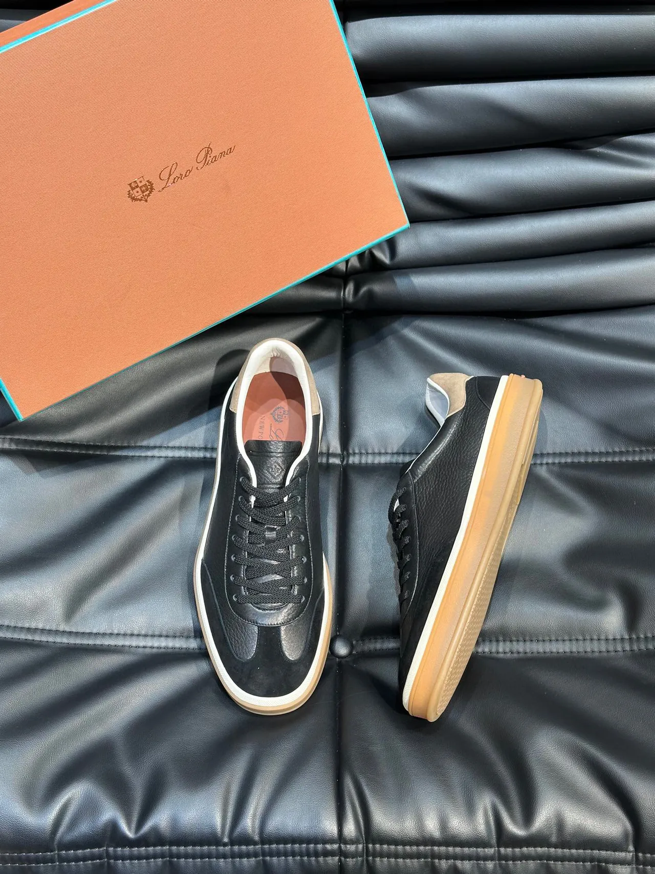 Loro Piana sneakers lifestyle noirs en cuir-suede à panneaux 2