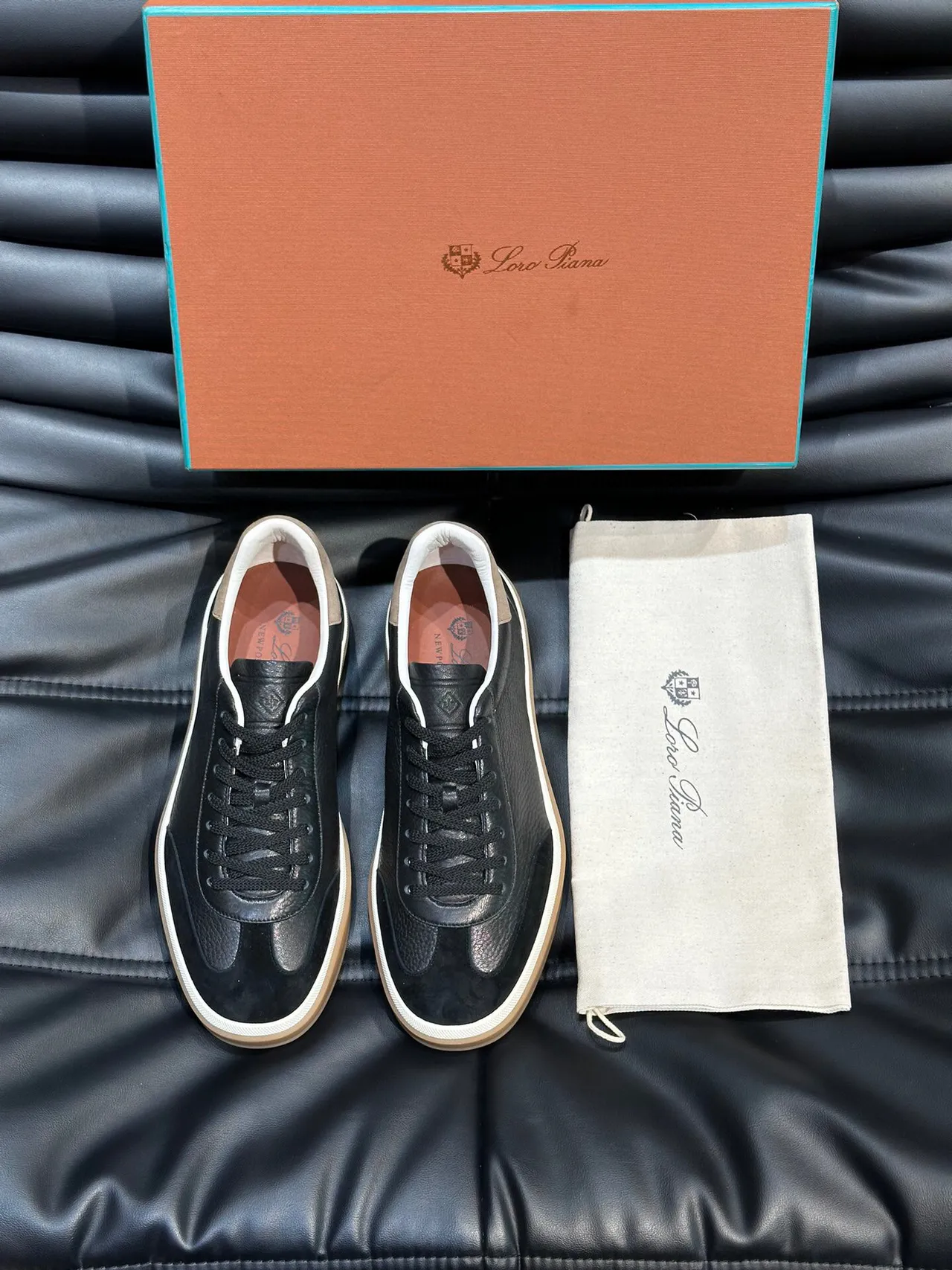 Loro Piana sneakers lifestyle noirs en cuir-suede à panneaux 3