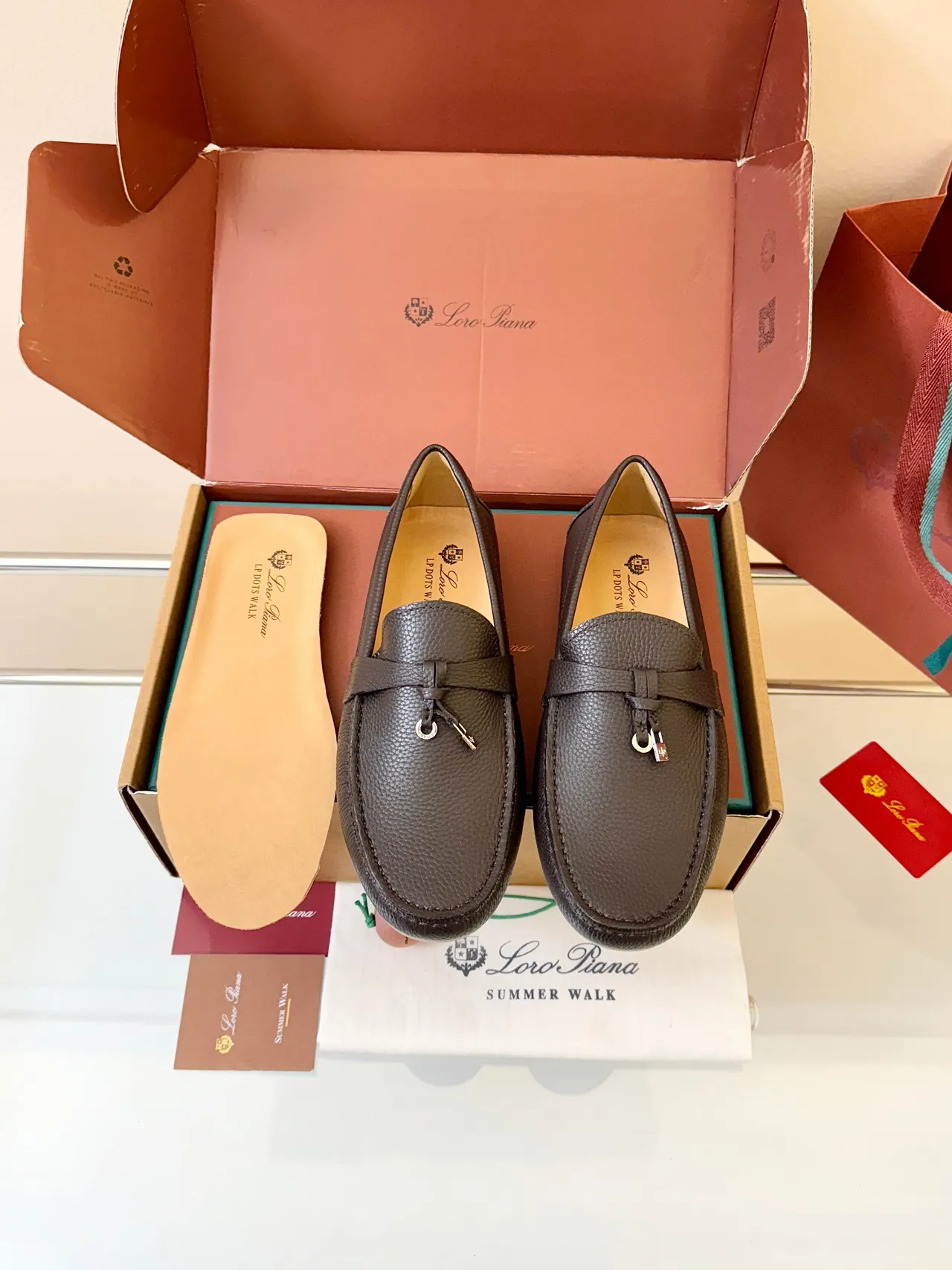 Loro Piana Gommino Loafer Couro Marrom com Textura Granular Mocassins 6