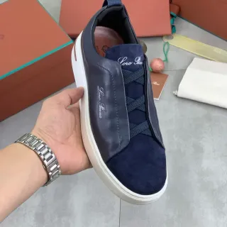 Loro Piana Navy Suede and Leather Slip-On Lifestyle Sneaker