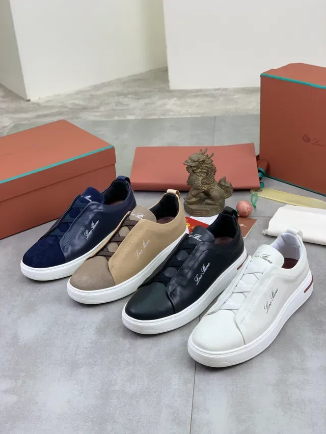 Loro Piana Navy Daim et Cuir Slip-On Lifestyle Sneaker 2