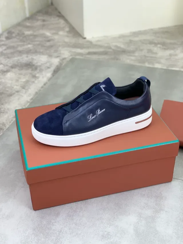 Loro Piana Navy Daim et Cuir Slip-On Lifestyle Sneaker 4