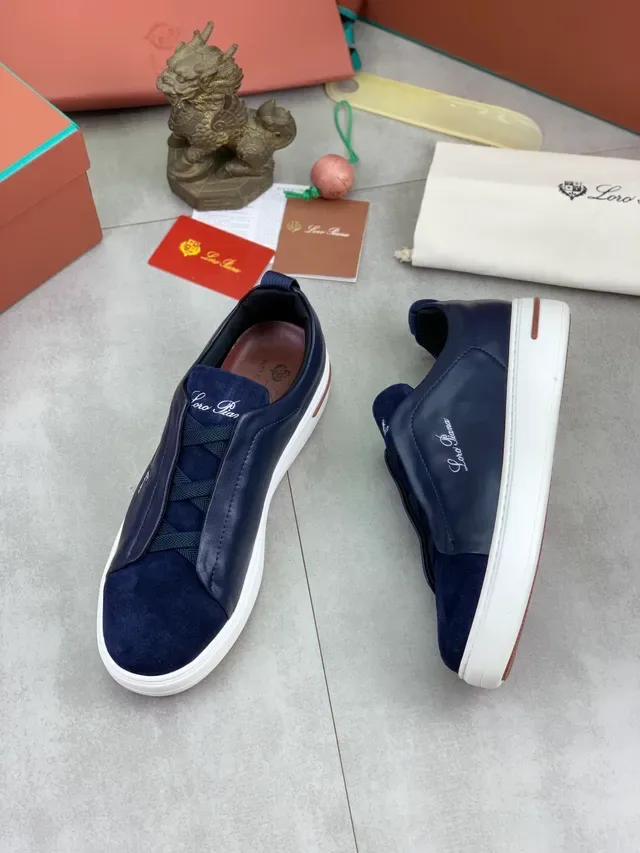 Loro Piana Navy Daim et Cuir Slip-On Lifestyle Sneaker 5