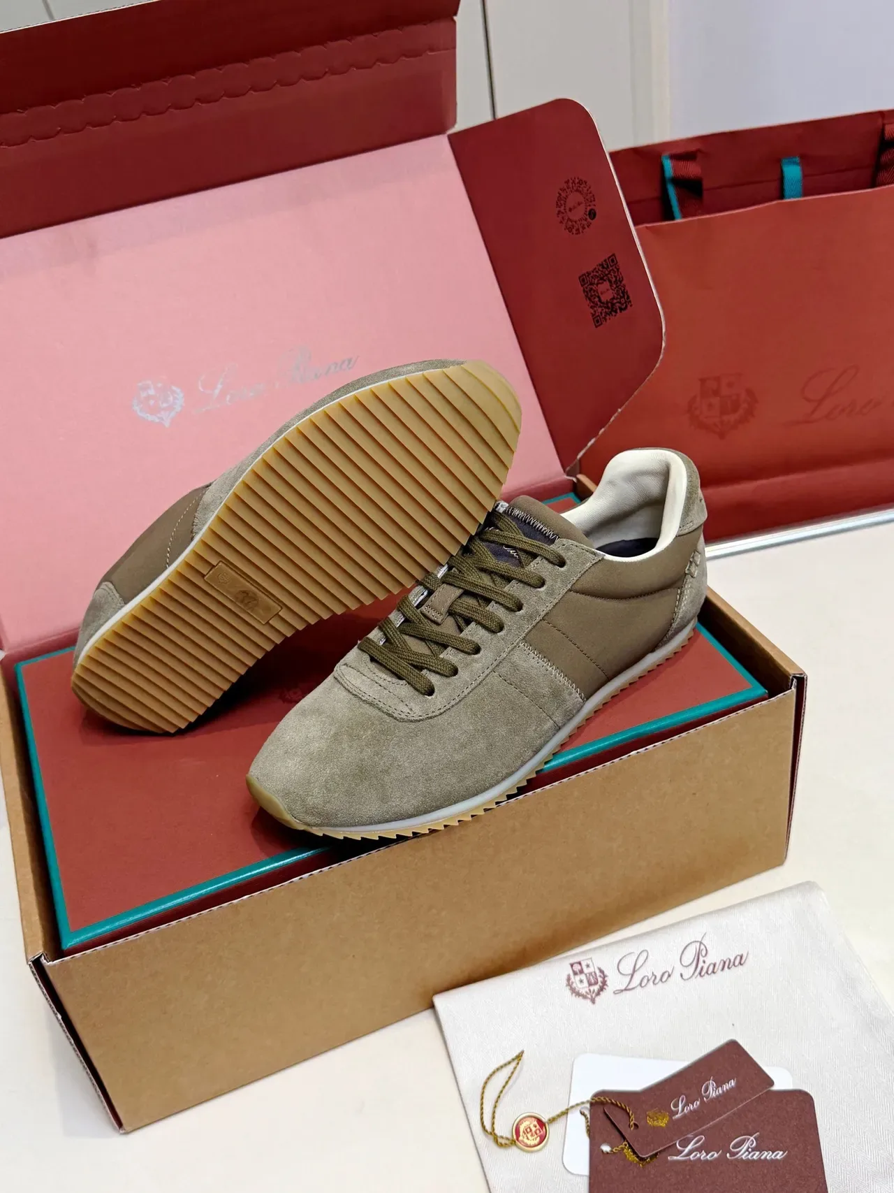 Loro Piana Olive Green Suede Lifestyle Sneakers 2