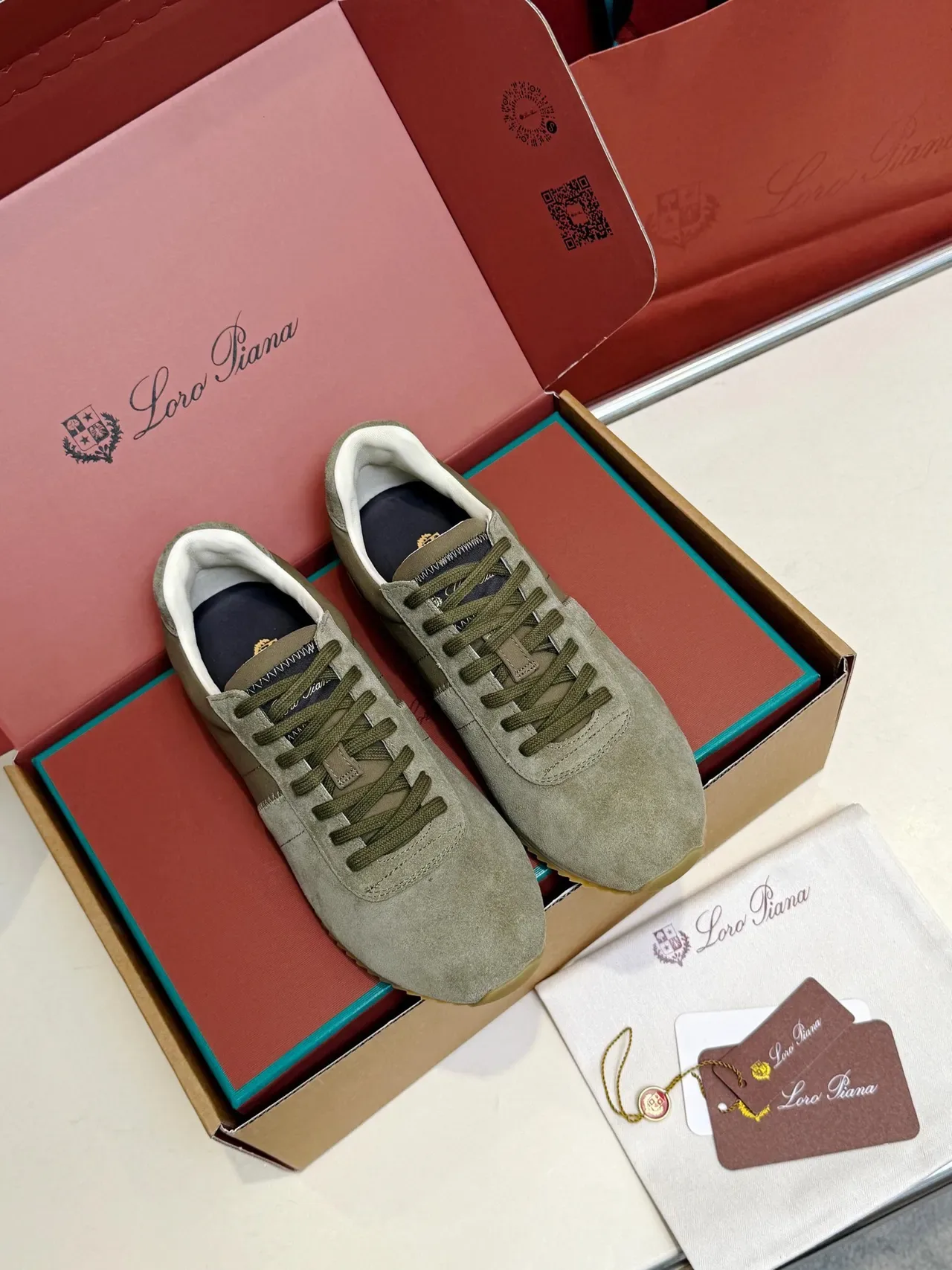Loro Piana Olive Green Suede Lifestyle Sneakers 5