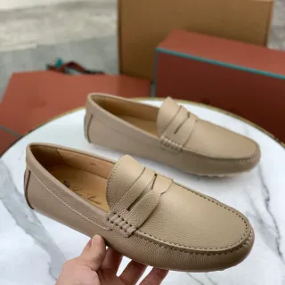 Loro Piana Penny Loafer Beige Pebbled Leather Loafers