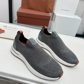 Loro Piana Summer Walk Charcoal Knit Slip-On Lifestyle Sneakers