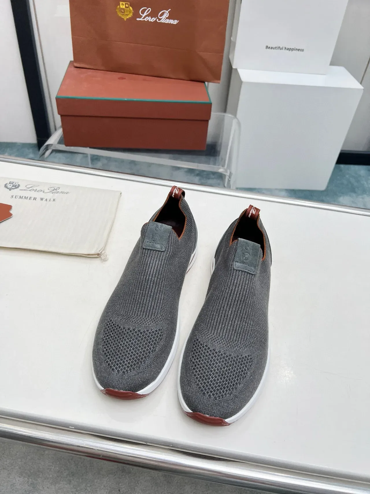 Loro Piana Summer Walk Tênis Lifestyle Slip-On em Tricô Carvão 4