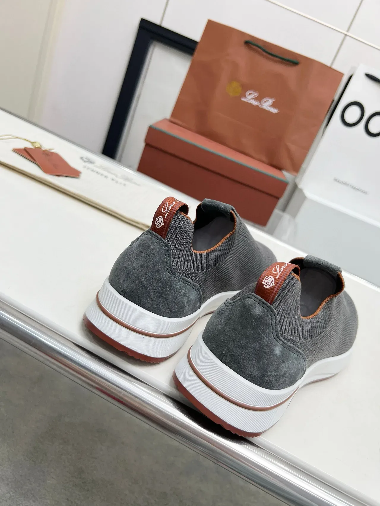 Loro Piana Summer Walk Tênis Lifestyle Slip-On em Tricô Carvão 7