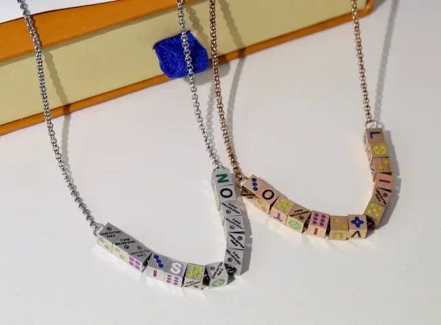 Louis Vuitton Alphabet Multicolor Enamel Cube Necklace 4