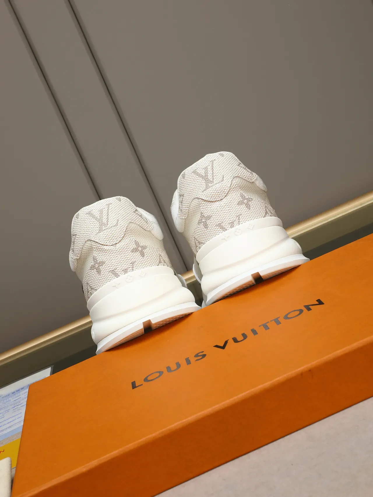 Louis Vuitton Beige Black Monogram-Appliqué Mesh Upper Lifestyle Sneakers 3