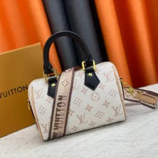 Louis Vuitton Beige Black Monogram Canvas Leather Trim Boston Bag