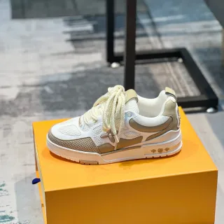 Louis Vuitton Beige White Malla En Capas Y Superior Sintético Tallado Multiton Suela Media Zapatillas Lifestyle