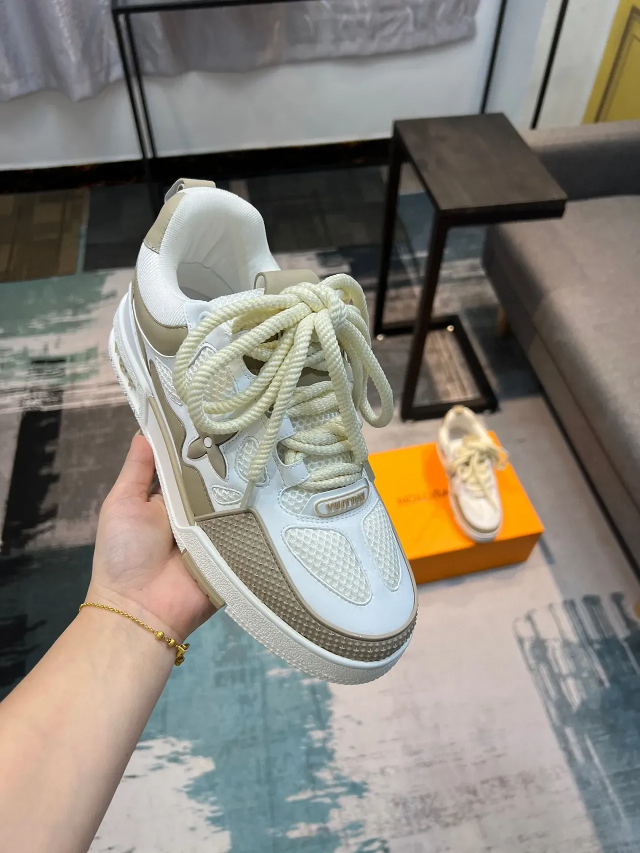 Louis Vuitton Beige White Layered Mesh And Synthetic Upper Sculpted Multi-Tone Midsole Lifestyle Sneakers 6