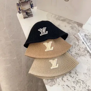 Louis Vuitton Black Beige Woven Texture Embroidered Monogram Patch Bucket Hat