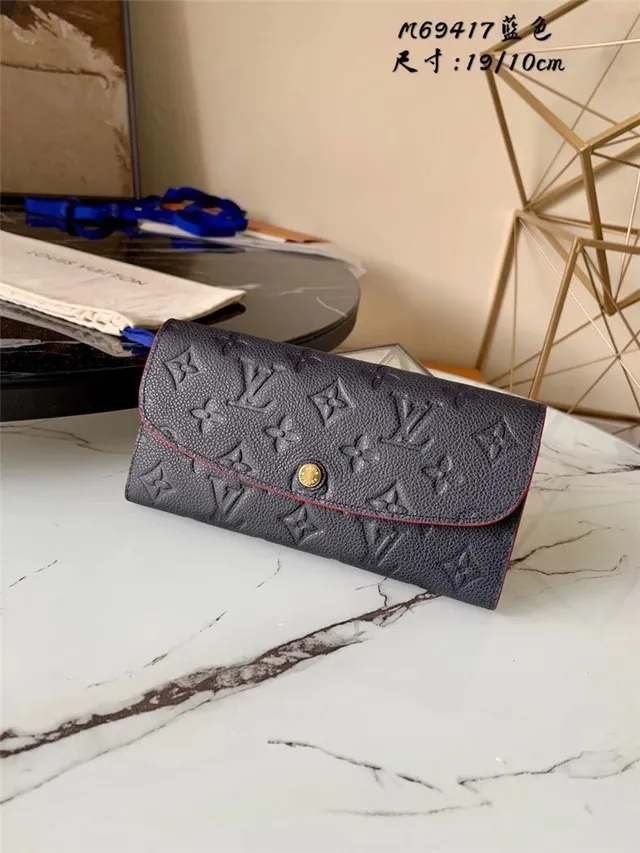 Louis Vuitton Noir Bleu Monogram Embossed Cuir Fermeture De Rabat Portefeuille Long 19
