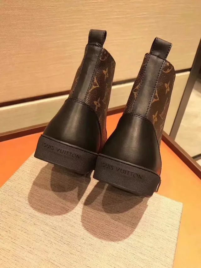 Louis Vuitton Black Brown Monogram Canvas Leather Toe Cap Ankle Boots 5