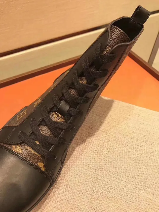 Louis Vuitton Black Brown Monogram Canvas Leather Toe Cap Ankle Boots 6