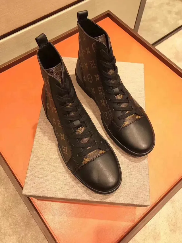 Louis Vuitton Black Brown Monogram Canvas Leather Toe Cap Ankle Boots 7