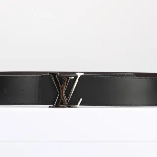 Louis Vuitton Black Brown Smooth Polished Metallic LV Monogram Buckle Leather Belt