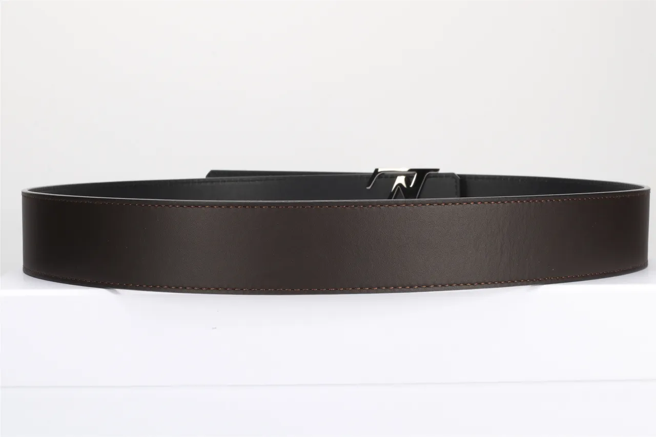 Louis Vuitton Black Brown Smooth Polished Metallic LV Monogram Buckle Leather Belt 5