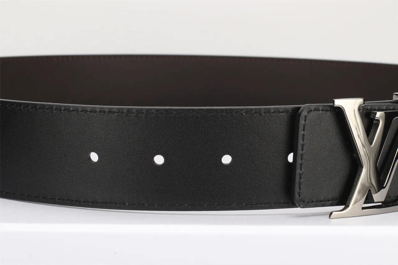Louis Vuitton Black Brown Smooth Polished Metallic LV Monogram Buckle Leather Belt 8
