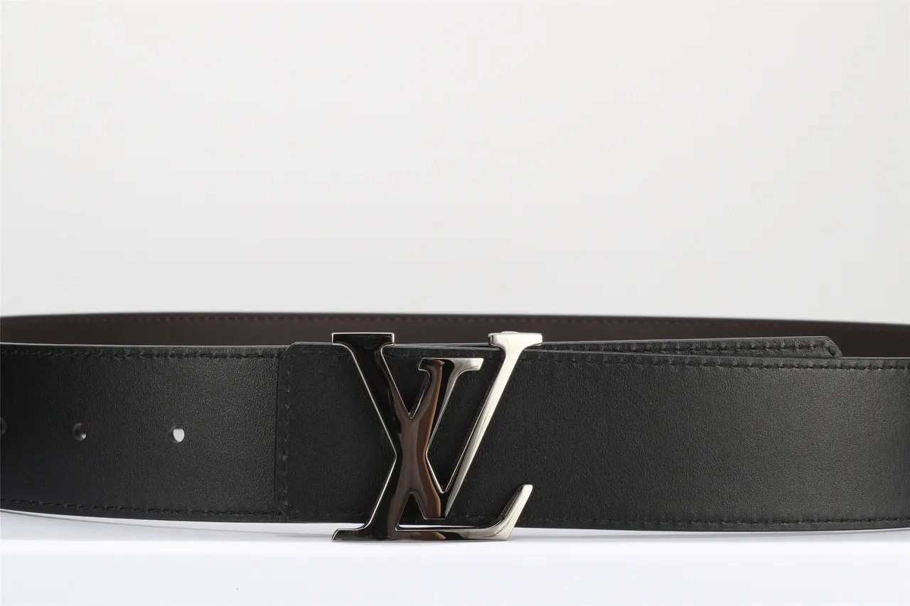 Louis Vuitton Black Brown Smooth Polished Metallic LV Monogram Buckle Leather Belt 9