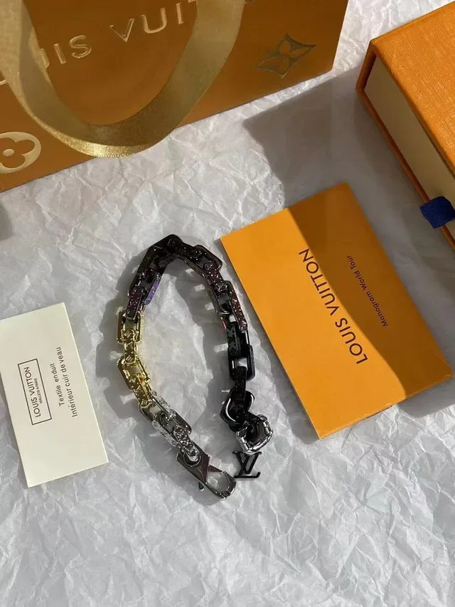 Louis Vuitton Black Gold Chain-Link Monogram-Engraved Jewelry 3