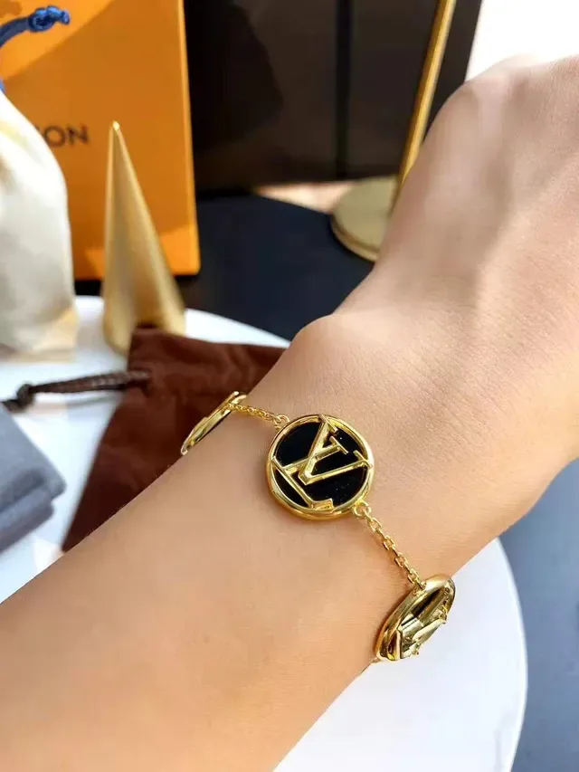 Louis Vuitton Black Gold Chain-Link Monogrammed Medallion Bracelet 2