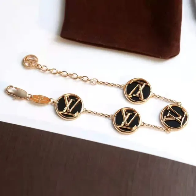 Louis Vuitton Black Gold Chain-Link Monogrammed Medallion Bracelet 6
