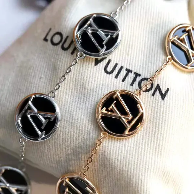 Louis Vuitton Black Gold Chain-Link Monogrammed Medallion Bracelet 9