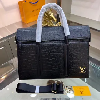 Louis Vuitton Black Gold Crocodile-Embossed Leather Flap-Top Closure Tote Bag