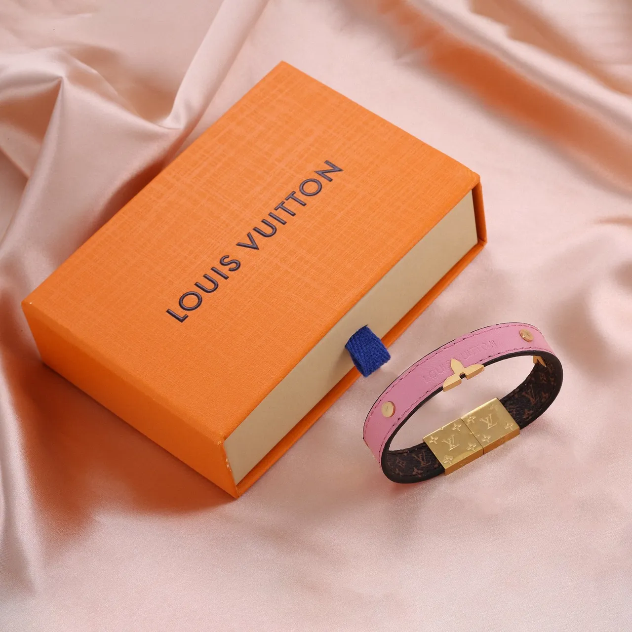 Louis Vuitton Black Gold Double-Wrap Leather Monogram-Lined Bracelet 2