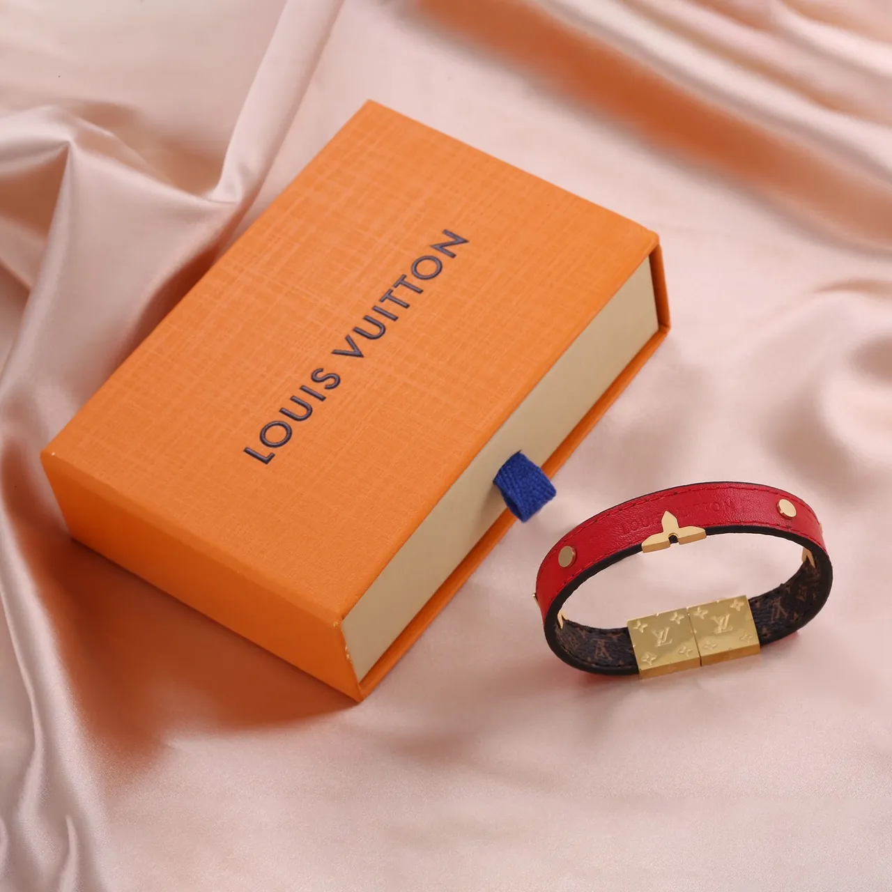 Louis Vuitton Black Gold Double-Wrap Leather Monogram-Lined Bracelet 3
