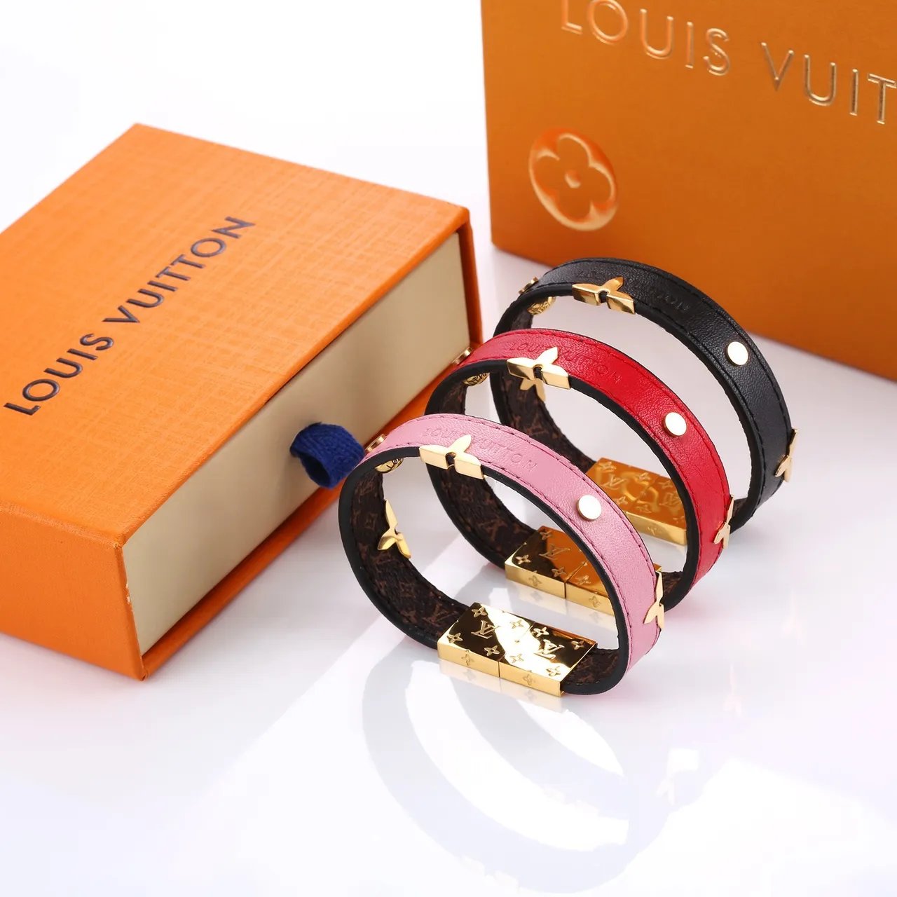 Louis Vuitton Black Gold Double-Wrap Leather Monogram-Lined Bracelet 5