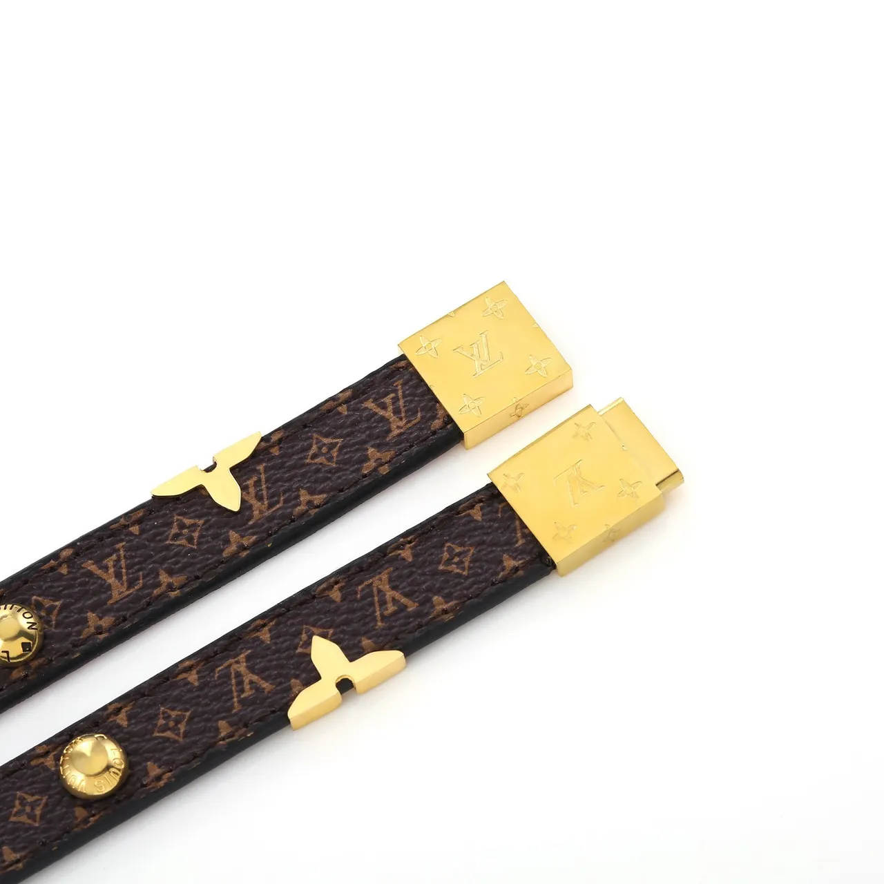 Louis Vuitton Black Gold Double-Wrap Leather Monogram-Lined Bracelet 6