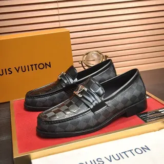 Louis Vuitton काला भूरा Damier Graphite कैनवास पेटेंट लेदर स्ट्रैप लोफर
