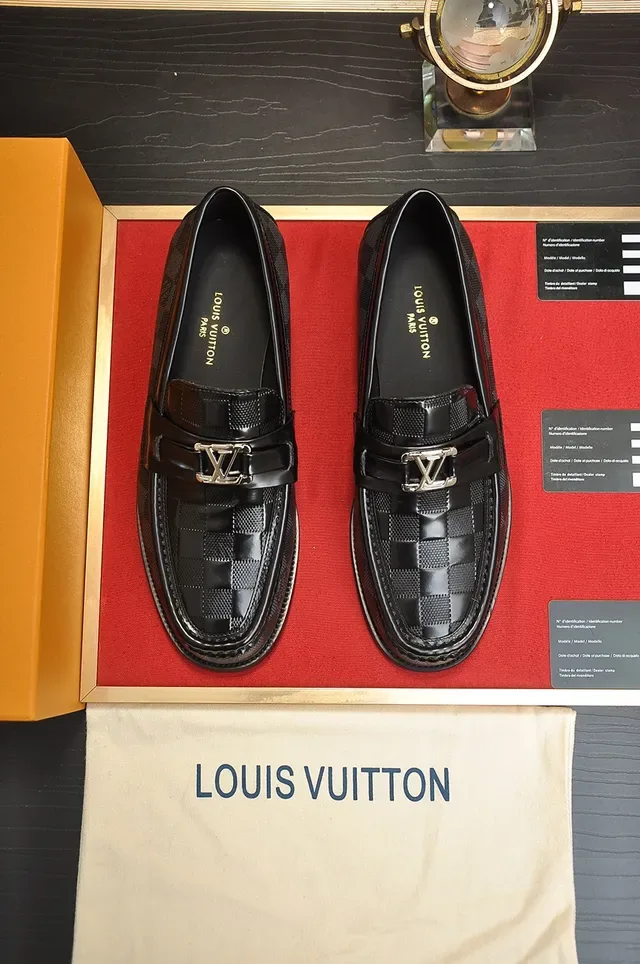 Louis Vuitton Black Gray Damier Graphite Canvas Patent Leather Strap Loafer 5
