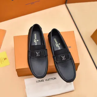 Louis Vuitton 黑色皮革 LV Monogram 扣带 乐福鞋