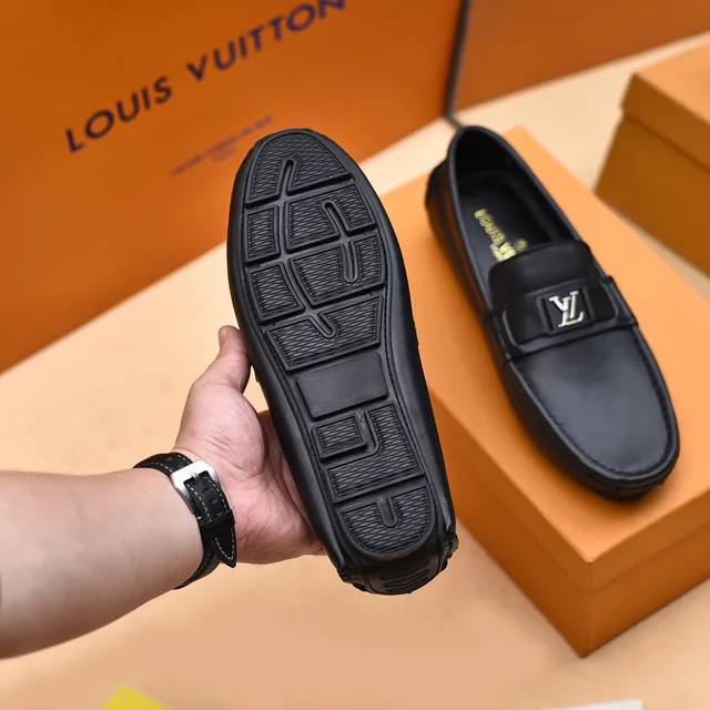 Louis Vuitton Black Leather LV Monogram Buckle Loafers 4