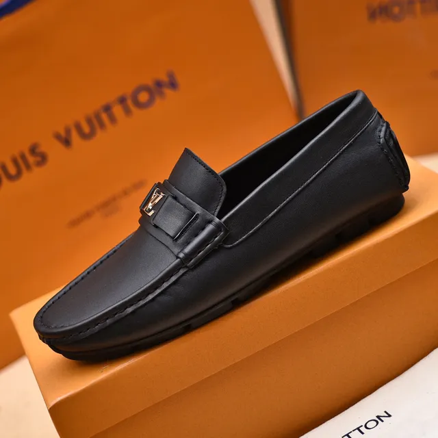 Louis Vuitton Black Leather LV Monogram Buckle Loafers 5
