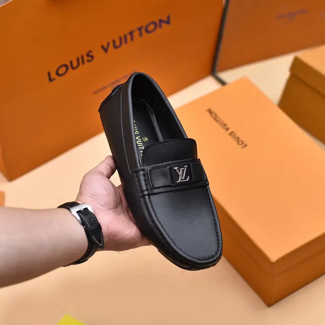 Louis Vuitton Black Leather LV Monogram Buckle Loafers 6