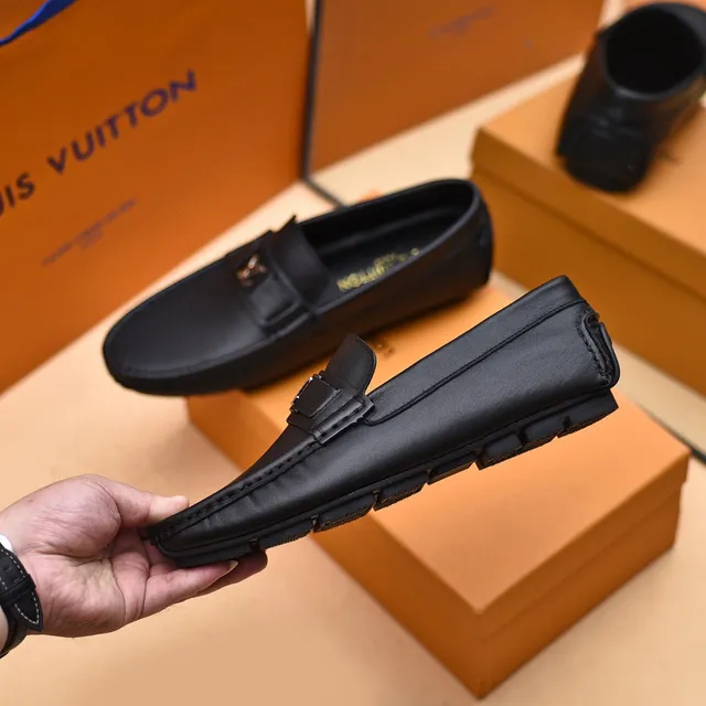 Louis Vuitton Black Leather LV Monogram Buckle Loafers 8