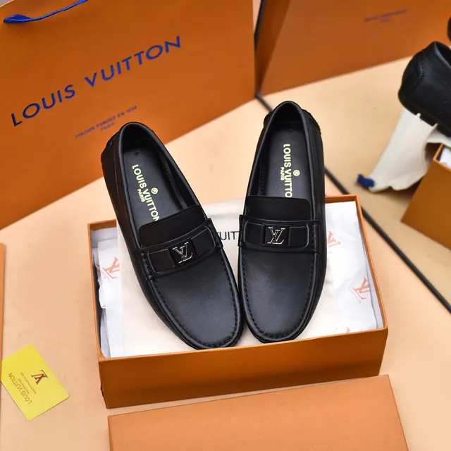 Louis Vuitton Black Leather LV Monogram Buckle Loafers 9