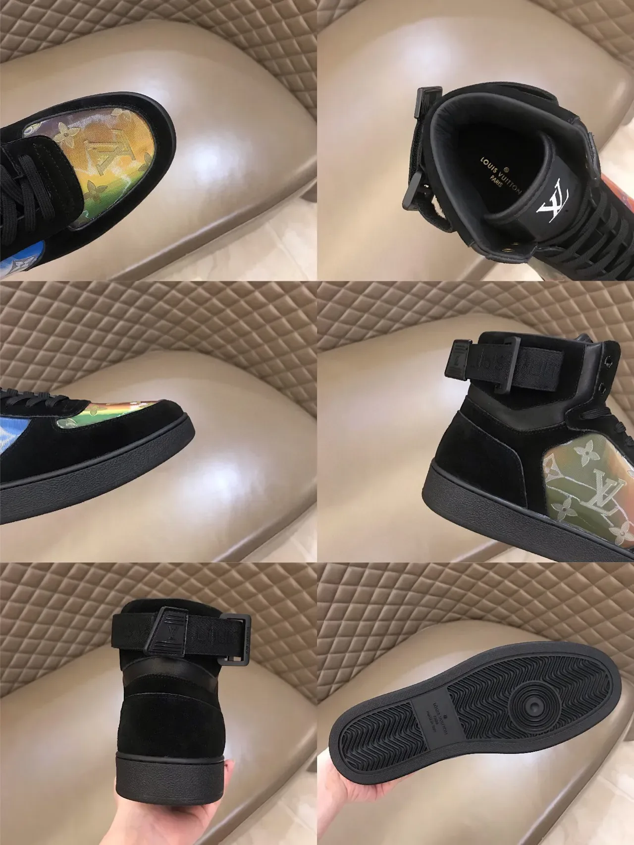 Louis Vuitton কালো মাল্টিকালার হাই-টপ ভেলভেট/সুয়েড আপার লাইফস্টাইল স্নিকার 2
