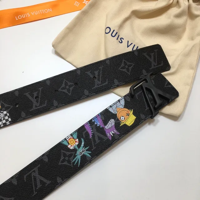 Louis Vuitton Black Multicolor Monogram-Coated Cartoon Graphic Print Leather Belt 3