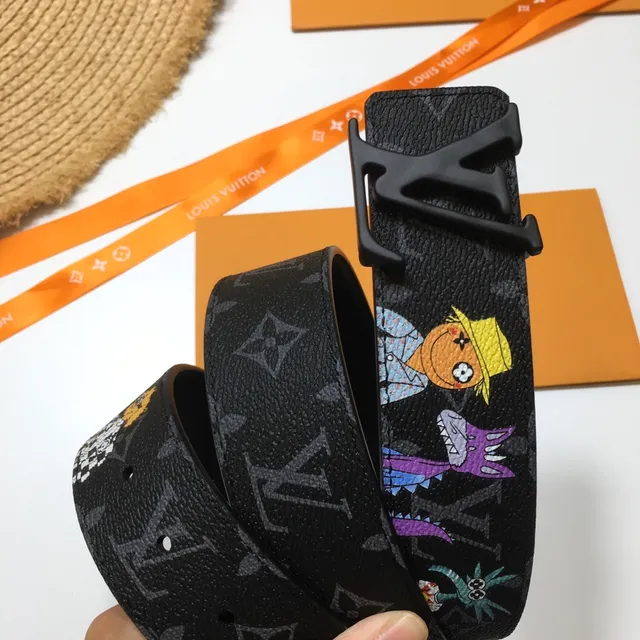 Louis Vuitton Black Multicolor Monogram-Coated Cartoon Graphic Print Leather Belt 4